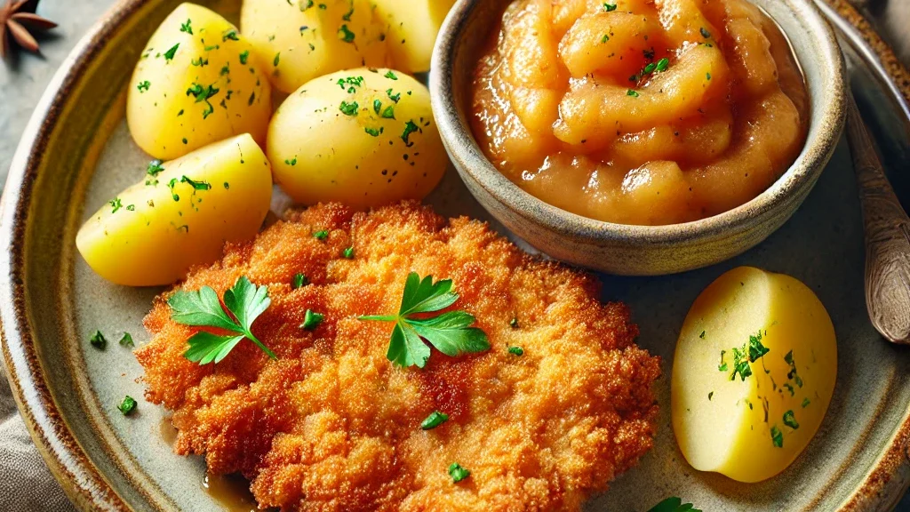 Paniertes Schnitzel mit Apfelmus