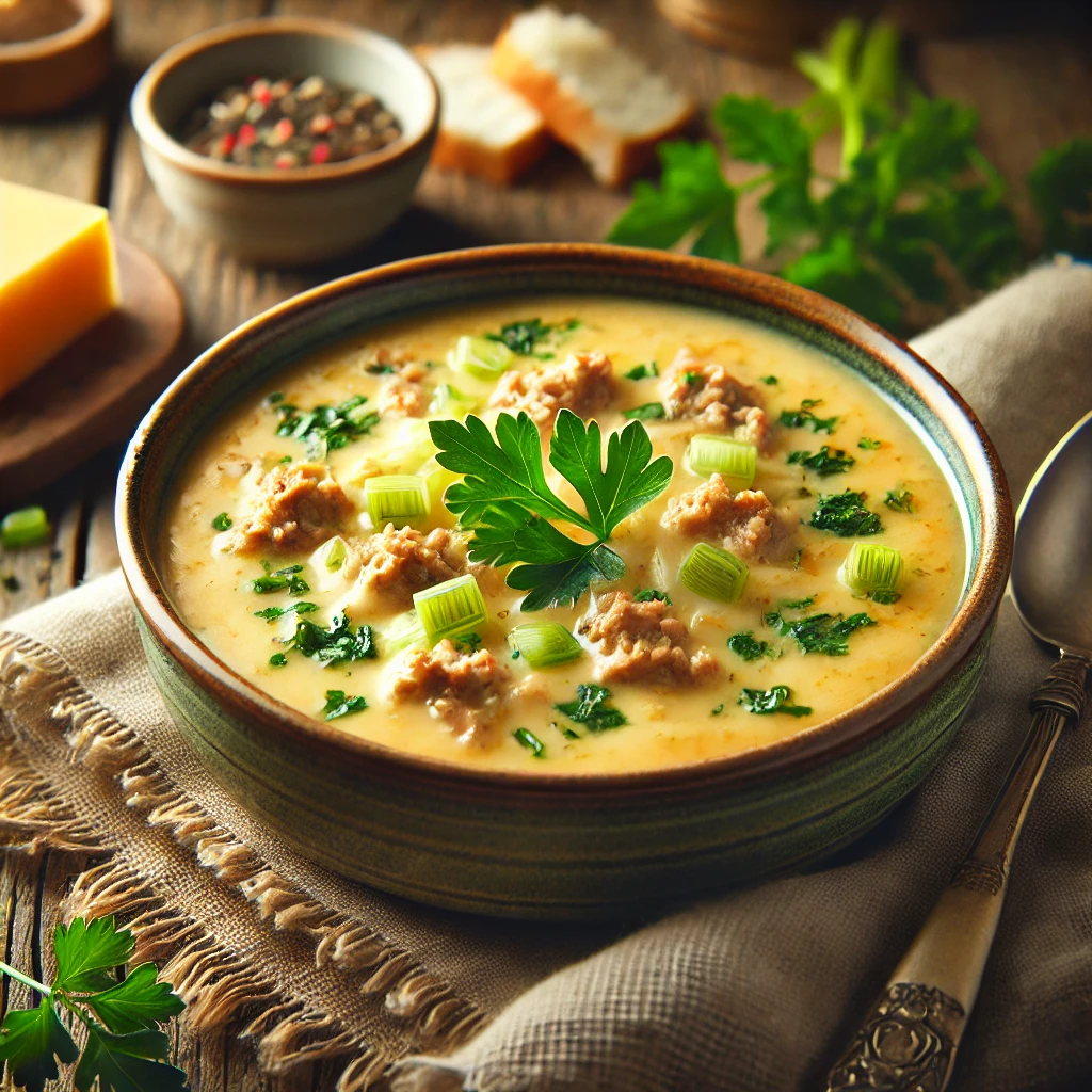 Käse-Lauch-Suppe mit Hackfleisch