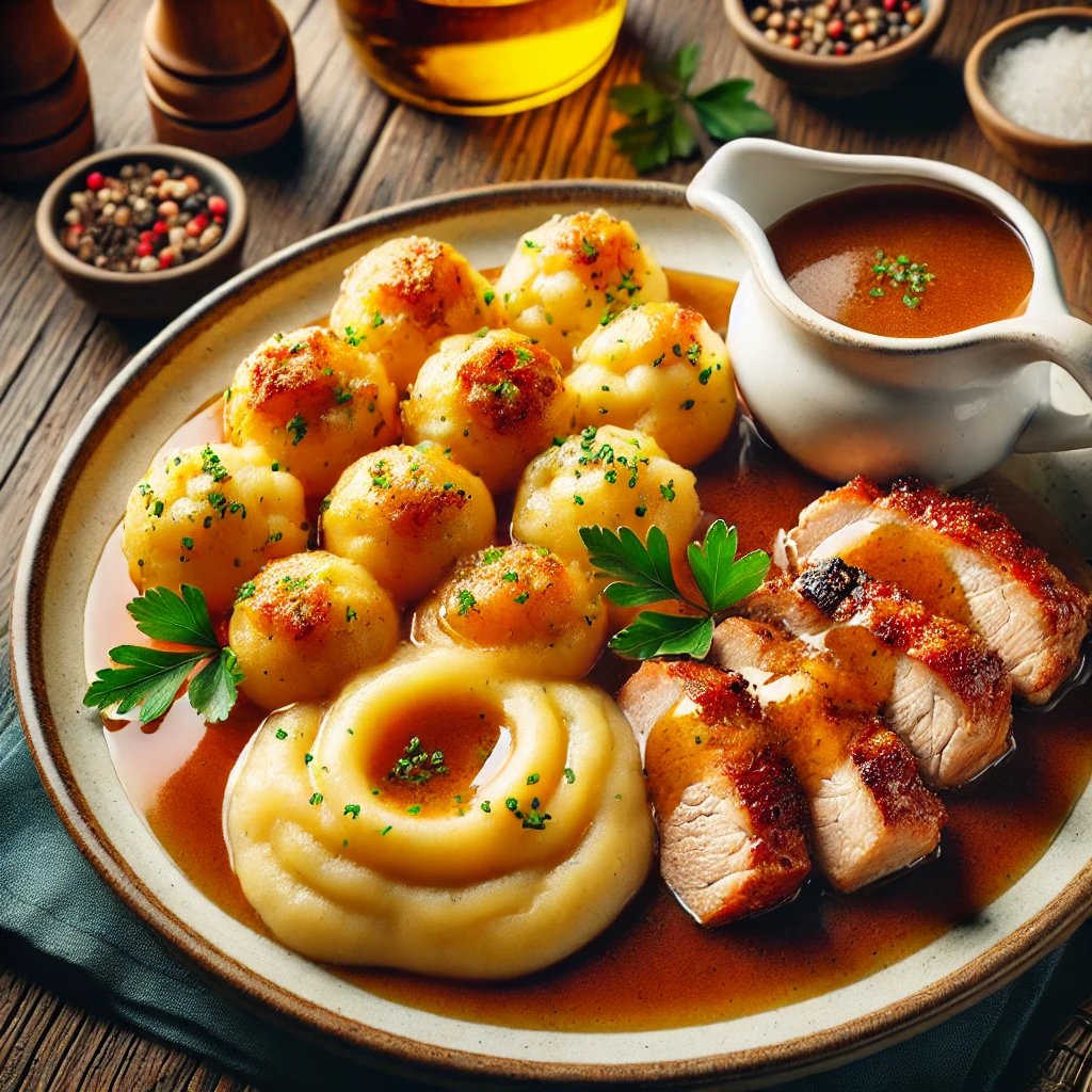 Tradition trifft Genuss: Semmelknödel mit Schweinebraten und Apfelmus