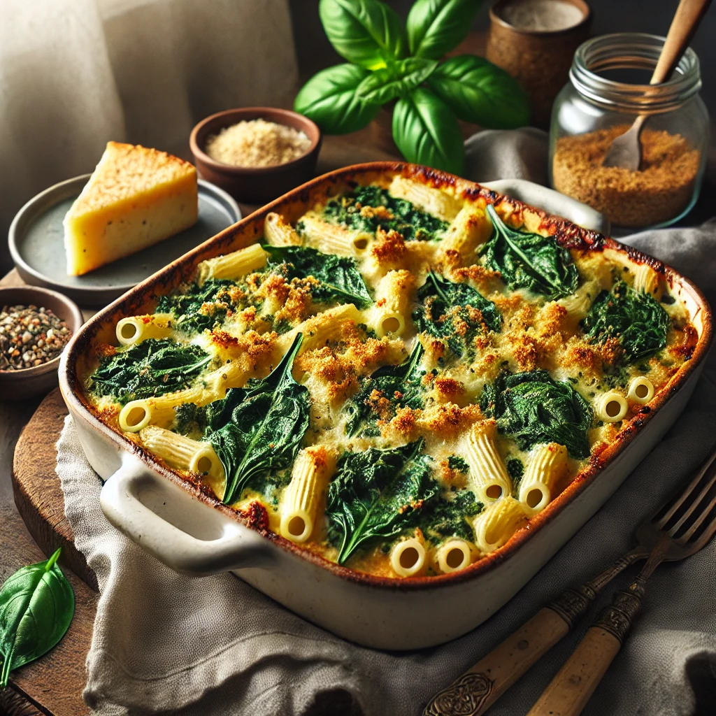 Cremiger Genuss: Veganer Nudelauflauf mit Spinat